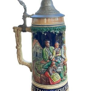 Large 12” Vintage Handmade German Beer Stein “Tanz auf der Alm” Read Description